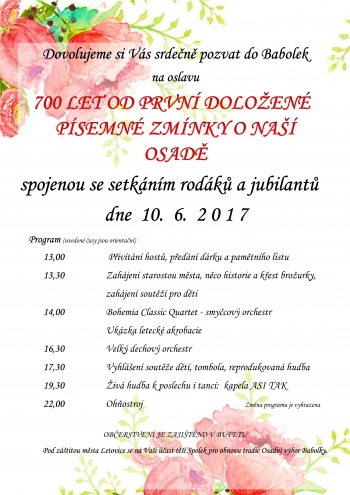 Oslavy 700 let od první písemné zmínky o obci Babolky